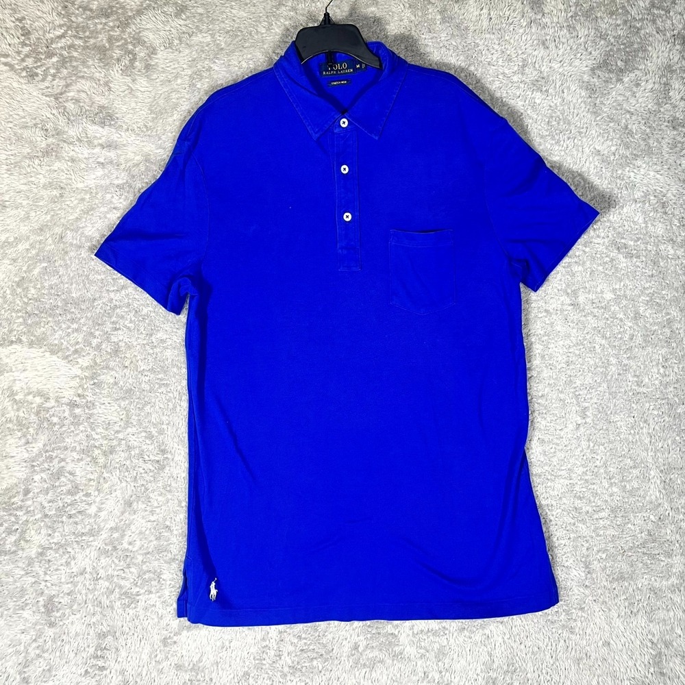 Polo Ralph Lauren Stretch Mesh Polo Shirt Mens Medium Blue Side Slit Golf Tennis